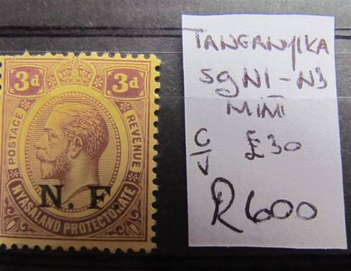 Tanganyika SG N1-3 Mint Value  R 600.00