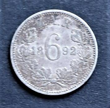 1892 ZAR 6d Sixpence