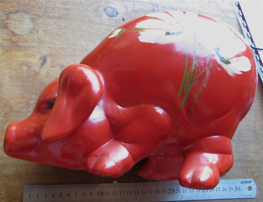 Large Vintage  Hand painted Piggy Bank