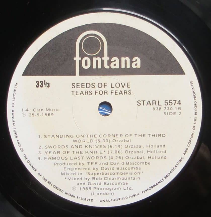 Vintage Vinyl LP - Tears for Fears - Seeds of Love VG/VG