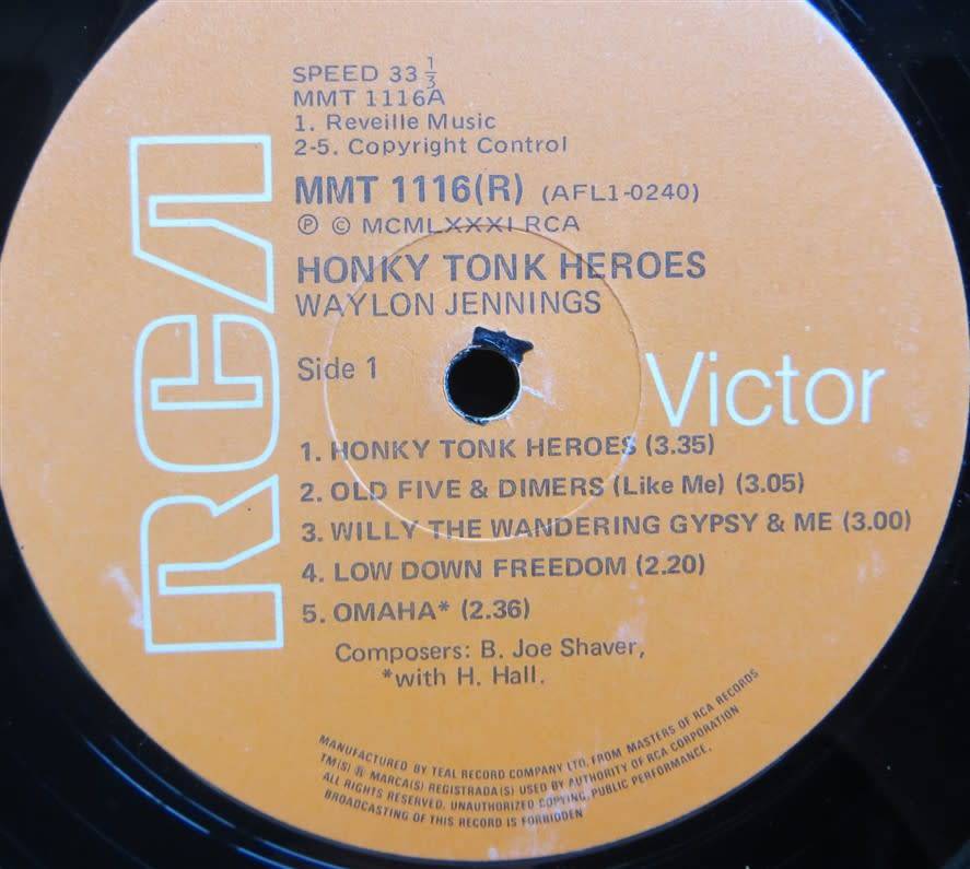 Vintage Vinyl LP - Waylon Jennings - Honky Tonk Heroes - Cover VG / Vinyl VG
