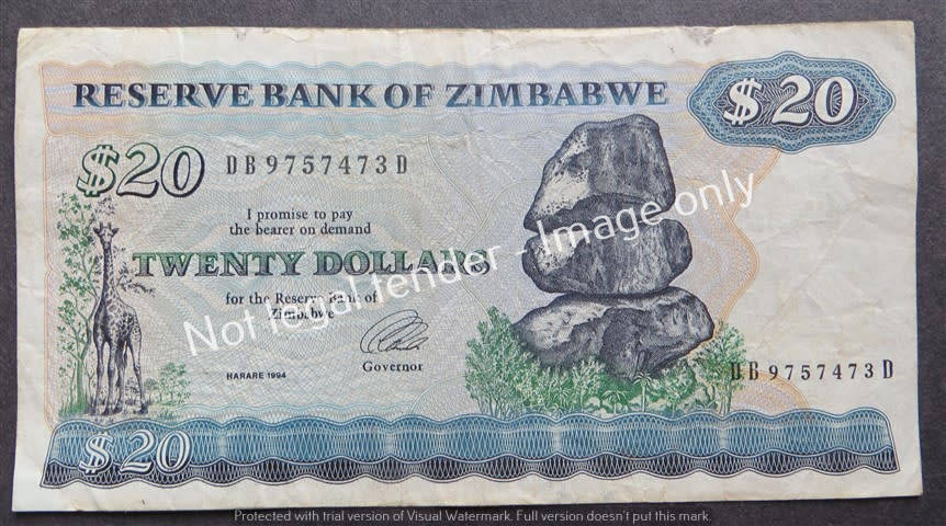 1994 Harare Zimbabwe $20 bank Note