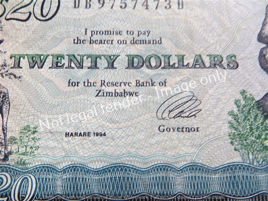 1994 Harare Zimbabwe $20 bank Note