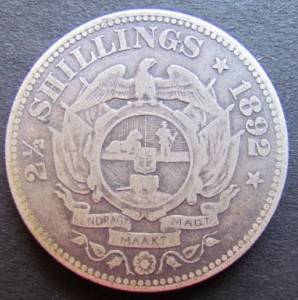 1892 ZAR 2 1/2 Shillings-Catalog Value R900.00 in F ***R1 START*** *** RARE***