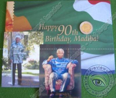 CRAZY R1 - MANDELA BIRTHDAY FOLDER+STAMPS+UNC. COIN @ R1