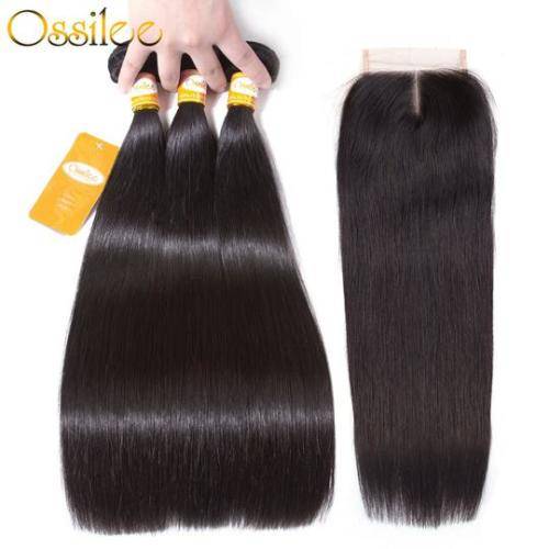 (Grade 10A)Brazilian Virgin Straight Hair Black 3 bundles 8inch+ Closure (size upgradable)