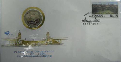 1994 NELSON MANDELA INAUGURATION PROOF COIN ON FDC 6.3C