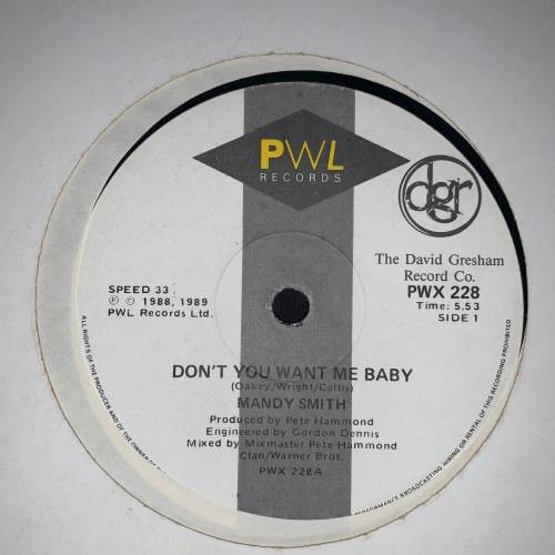 Mandy Smith - Don't You Want Me Baby (12", Single) 33RPM Vinyl Record