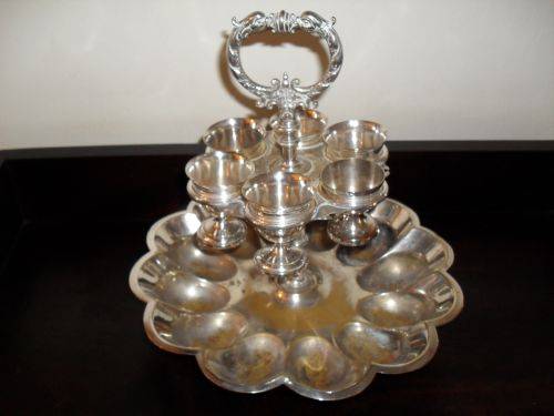 Exquisite Victorian Silver Plated Egg Cups with Matching Holder.