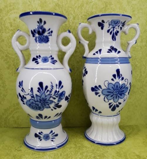 Set of White and Blue Vases