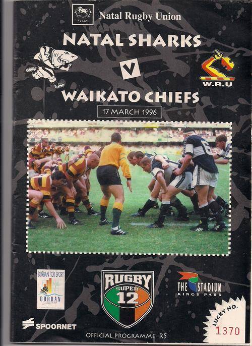 PROGRAMME NATAL SHARKS v WAIKATO CHIEFS 1996 SUPER 12
