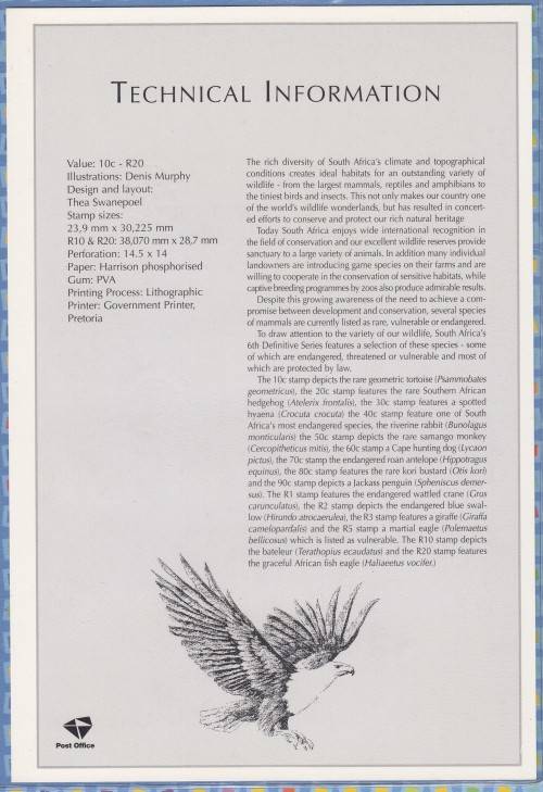 South Africa RSA - 1998 - 6th Sixth Definitive Redrawn Fauna Sheet 6.84