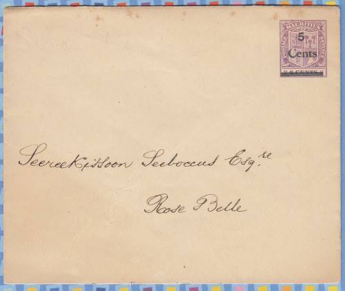 Mauritius - 1925? - Postal Stationery Cover Surcharged
