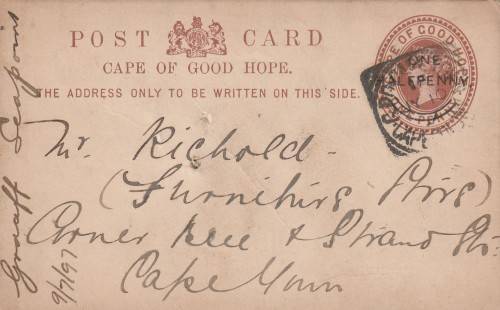 COGH Cape of Good Hope Queen Victoria - 1897 - PostCard Postal Stationery Downrated