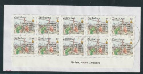 Zimbabwe - 2000 - Commerce and Industry 10c Imprint block on piece