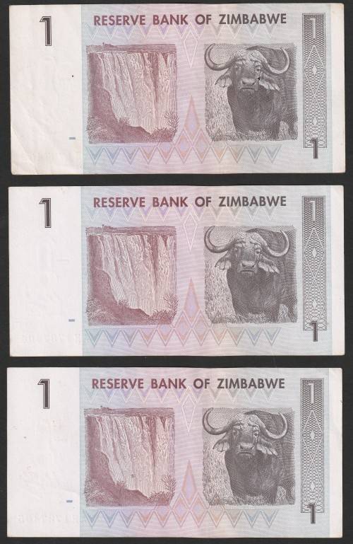 Zimbabwe - 2007 - $1 Dollar Dollars Gono - Circulated - Range AE - 6 Notes (almost) in Sequence