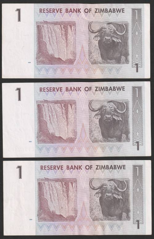 Zimbabwe - 2007 - $1 Dollar Dollars Gono - Circulated - Range AE - 6 Notes (almost) in Sequence