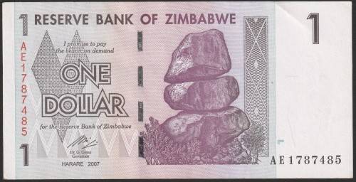 Zimbabwe - 2007 - $1 Dollar Dollars Gono - Circulated - Range AE - 6 Notes in Sequence
