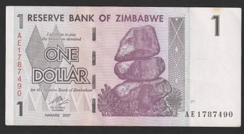 Zimbabwe - 2007 - $1 Dollar Dollars Gono - Circulated - Range AE - 6 Notes in Sequence
