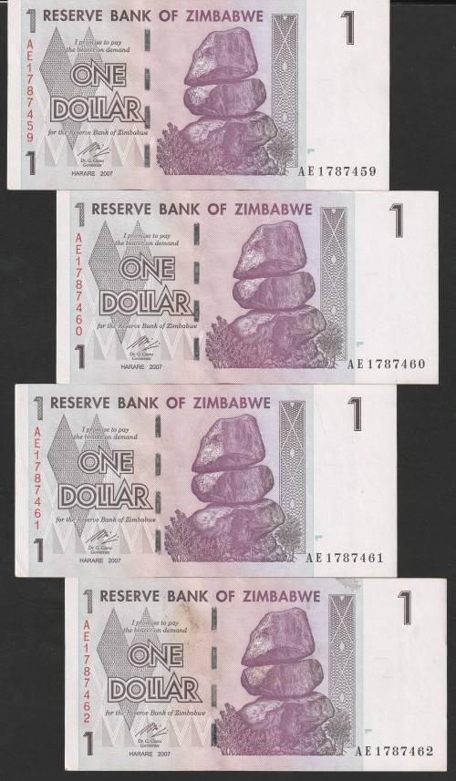 Zimbabwe - 2007 - $1 Dollar Dollars Gono - Circulated - Range AE - 16 Notes in Sequence