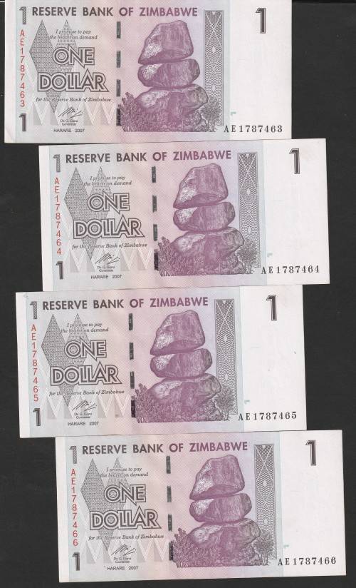 Zimbabwe - 2007 - $1 Dollar Dollars Gono - Circulated - Range AE - 16 Notes in Sequence