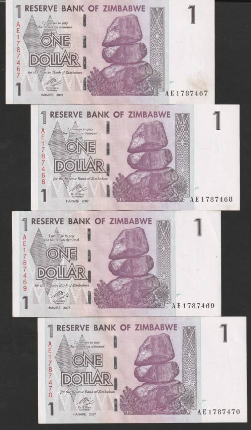 Zimbabwe - 2007 - $1 Dollar Dollars Gono - Circulated - Range AE - 16 Notes in Sequence