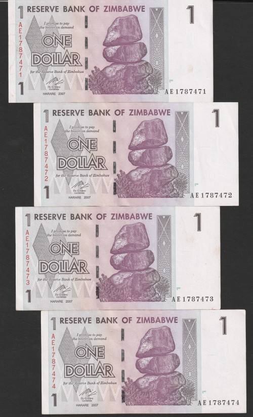 Zimbabwe - 2007 - $1 Dollar Dollars Gono - Circulated - Range AE - 16 Notes in Sequence