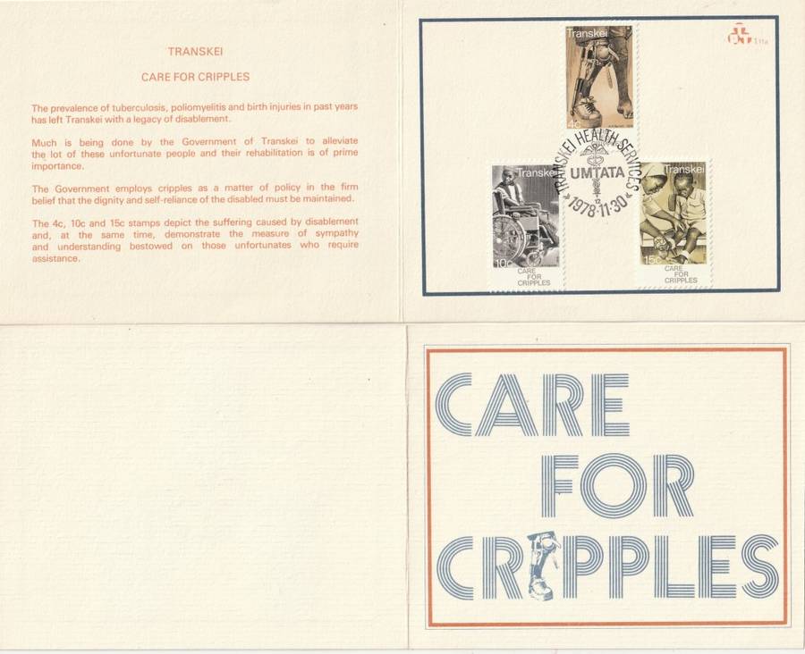 Transkei - 1978 - Care for Cripples Disabled Handicaps - First Day Collectors Small Card