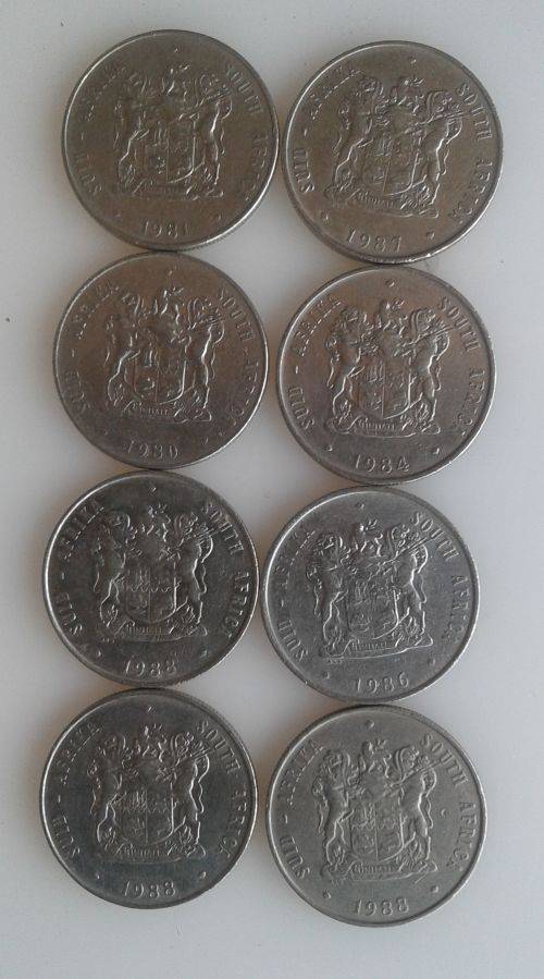 8 x Old SA R1 coins