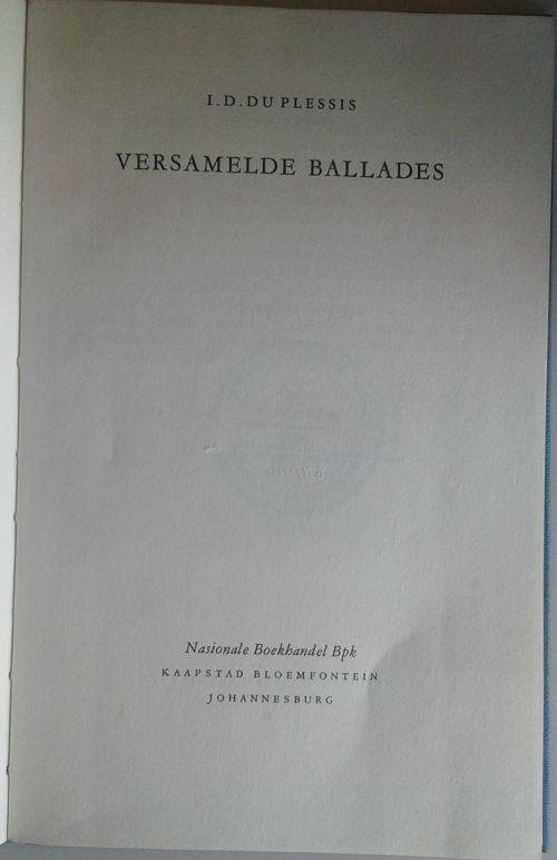 Versamelde ballades deur ID du Plessis
