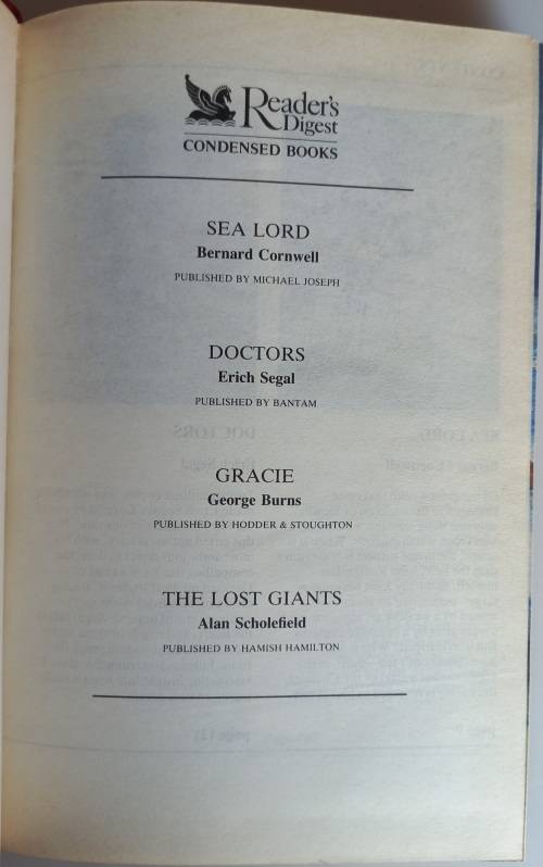 Reader`s digest condensed book: Sea lord, Doctors, Gracie, The lost giants