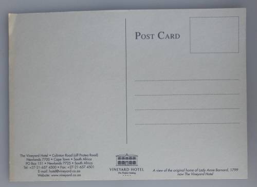 The Vineyard Hotel Newlands, Cape Town post card