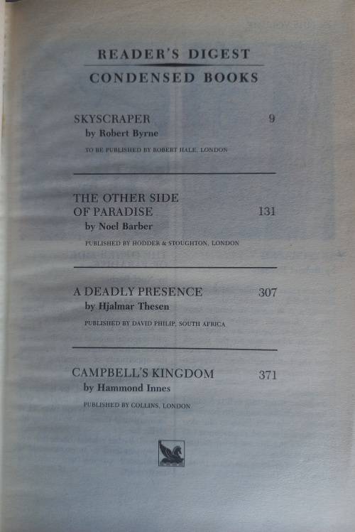 Reader`s digest condensed book: Skyscraper, The other side of paradise, A deadly presence