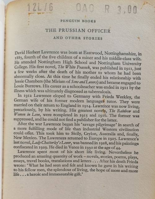 The Prussian officer and other stories by DH Lawrence