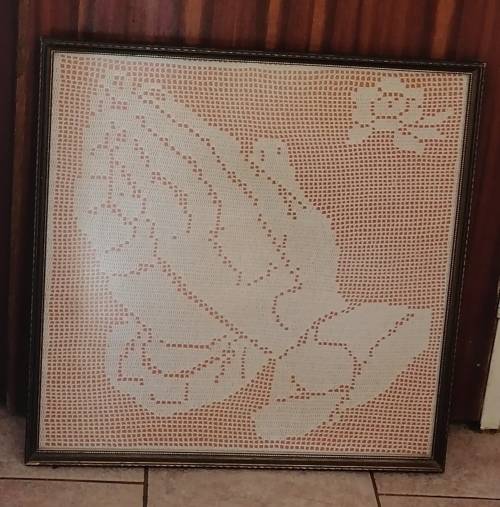 Framed praying hands crochet