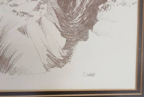 Framed P de Wet pencil sketch: Eureka City De Kaap Goldfields