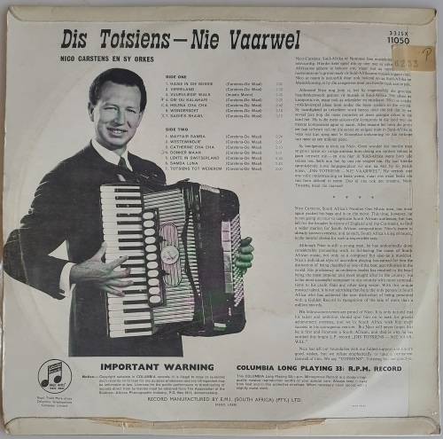 Nico Carstens en sy orkes - Dis totsiens nie vaarwel lp