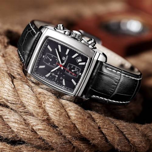 Luxury MEGIR Men Military Sport Luminous Wristwatch Chronograph Leather Quartz Watch