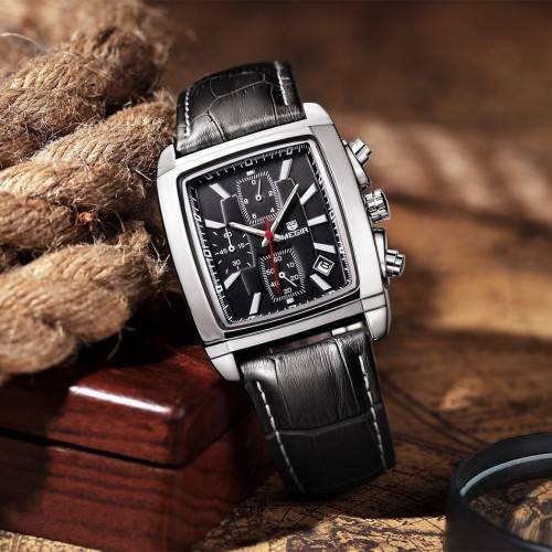 Luxury MEGIR Men Military Sport Luminous Wristwatch Chronograph Leather Quartz Watch
