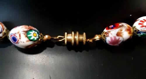 Vintage Murano/Venetian Aventurina Millefiori Glass Bead Necklace 48cm long
