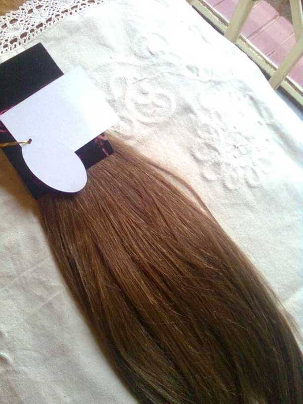 Full head human hair clip in hair 40 cm in medium brown
