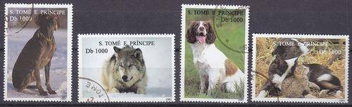 4 BEAUTIFUL THEMATIC STAMPS - DOGS - ST.THOMAS & PRINCIPE ISLAND