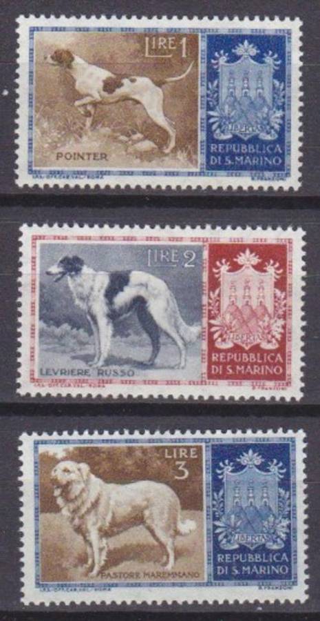 3 BEAUTIFUL THEMATIC STAMPS - DOGS - SAN MARINO - MNH
