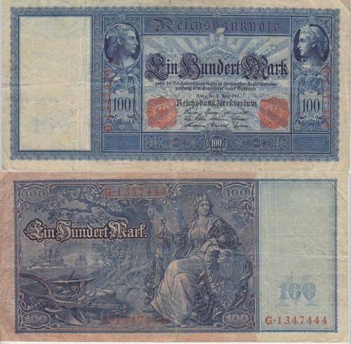 GERMANY REICHSBANKNOTEN 100 Mark 1910 P 42b  VF