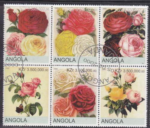 BLOCK OF 6 BEAUTIFUL THEMATIC STAMPS - FLOWERS - ANGOLA