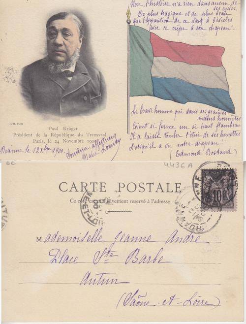 ANGLO BOER WAR - PAUL KRUGER - PARIS 24 NOV 1900 WITH "VIERKLEUR" USED