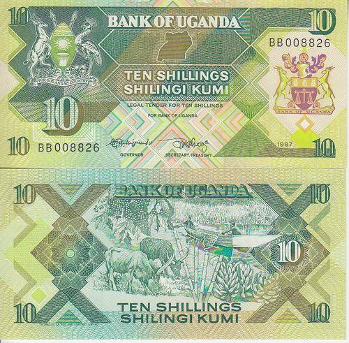 UGANDA 10 SHILLINGS 1987 P28 UNC