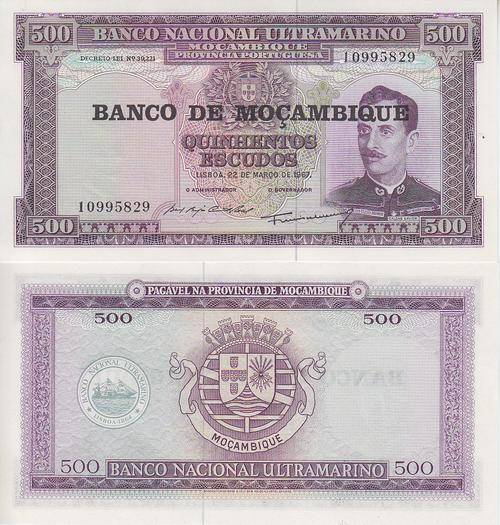MOZAMBIQUE 500 ESCUDOS 1967-76 P 118 UNC