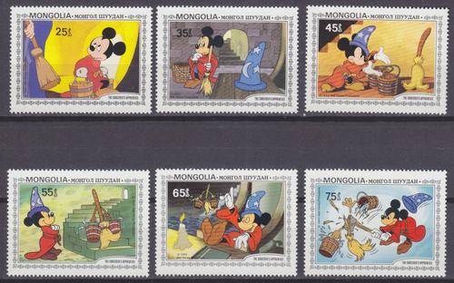 6 DISNEY STAMPS - THE SORCERER'S APPRENTICE -MICKEY - MONGOLIA - MNH