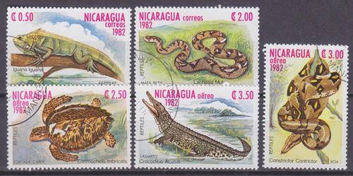 5 BEAUTIFUL THEMATIC STAMPS - REPTILES - NICARAGUA